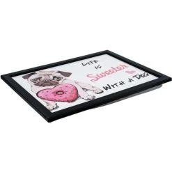 The Magic Toy Shop Wooden Pug Design Soft Padded Cushioned Bean Bag Lap Dinner Laptop Food Tray -Vonshef shop 71178186 3