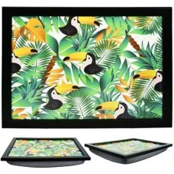 MTS Large Wooden Soft Padded Cushioned Bean Bag Lap Dinner Laptop Food TV Tray (Tropical)