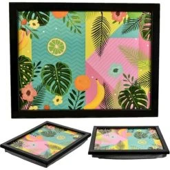 The Magic Toy Shop Large Wooden Soft Padded Cushioned Bean Bag Lap Dinner Laptop Food TV Tray (Tropical Fruit)