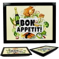 The Magic Toy Shop Large Wooden Soft Padded Cushioned Bean Bag Lap Dinner Laptop Food TV Tray (Bon Appetit)