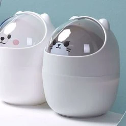 GDRHVFD Mini Desktop Trash Can With Lid, Portable Desktop Trash Can, Makeup Table Trash Bin, For Home Living Room Kitchen Bedroom Bathroom Office - White -Vonshef shop 71326710 3