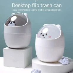 GDRHVFD Mini Desktop Trash Can With Lid, Portable Desktop Trash Can, Makeup Table Trash Bin, For Home Living Room Kitchen Bedroom Bathroom Office - White -Vonshef shop 71326710 5