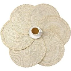 JENDREK PAUL LIMITED Round Placemats, Set Of 6 Round Woven Placemats, Heat-resistant, Braided, Non-slip And Washable, Placemats And Coasters, For Indoor And Outdoor Use Beige -Vonshef shop 71404175 3