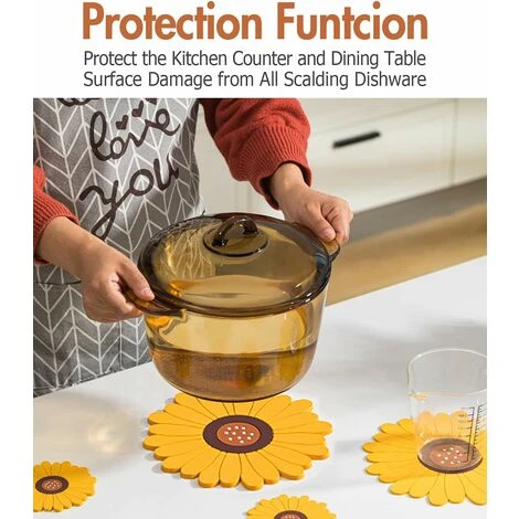 MODOU Trivets For Pots And Pans, Multi-Purpose Heat Resistant Silicone Trivets, Silicone Mats For Kitchen Counter, Hot Pot, Heat Dish, Sunflower Non-Slip Trivet, Pack Of 2 2 MODOU Trivets For Pots And Pans, Multi-Purpose Heat Resistant Silicone Trivets, Silicone Mats For Kitchen Counter, Hot Pot, Heat Dish, Sunflower Non-Slip Trivet, Pack Of 2 - Image 2