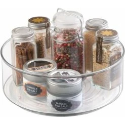 MODOU Kitchen Shelf - Practical Spice Rack For The Kitchen Cabinet - Swivel Plastic Spice Rack With Extra High Edge, Transparent