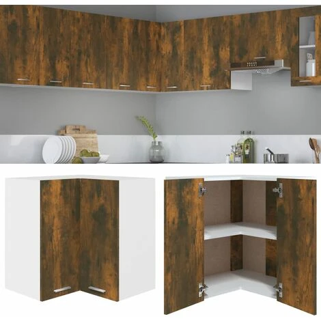Hanging Corner Cabinet Smoked Oak 57x57x60 Cm Engineered Wood VidaXL 2 Hanging Corner Cabinet Smoked Oak 57x57x60 Cm Engineered Wood VidaXL - Image 2