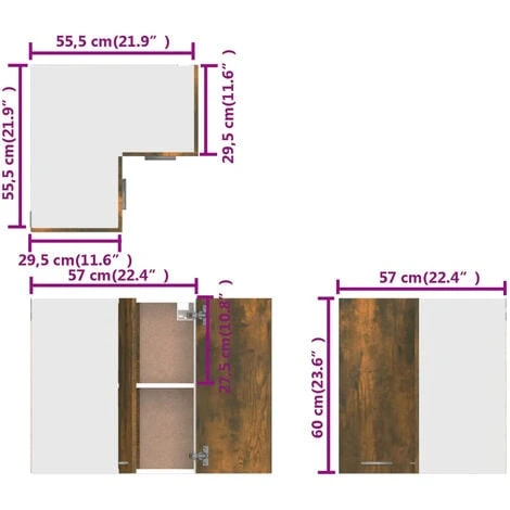 Hanging Corner Cabinet Smoked Oak 57x57x60 Cm Engineered Wood VidaXL 3 Hanging Corner Cabinet Smoked Oak 57x57x60 Cm Engineered Wood VidaXL - Image 3
