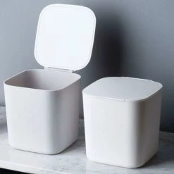 DENUOTOP Trash Can / Dustbins Rectangle Desktop Trash Can, Plastic Small Small Office Countertop Garbage Can Lid Protector Press For Open Lid Trash Trash -Vonshef shop 71970879 3