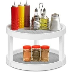 MEZHENG 2 In 1 Rotating Spice Rack Made Of BPA Free Plastic Double Layer Rotating Spice Rack With 2 Rotating Shelves For Kitchen Bathroom Storage Jar Spice Storage