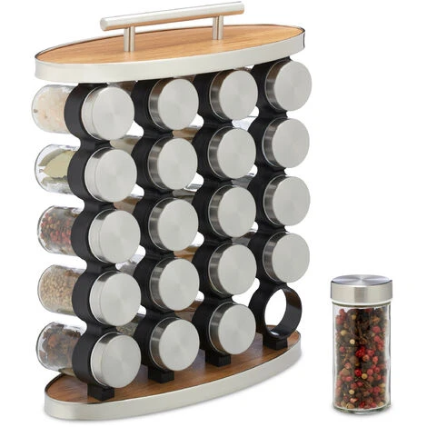 Relaxdays Spice Rack, 20 Glass Jars, Stainless Steel, H X W X D: 35 X 28 X 12 Cm, Silver/Natural 1 Relaxdays Spice Rack, 20 Glass Jars, Stainless Steel, H X W X D: 35 X 28 X 12 Cm, Silver/Natural