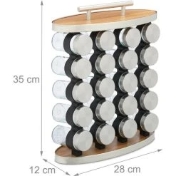Relaxdays Spice Rack, 20 Glass Jars, Stainless Steel, H X W X D: 35 X 28 X 12 Cm, Silver/Natural 8 Relaxdays Spice Rack, 20 Glass Jars, Stainless Steel, H X W X D: 35 X 28 X 12 Cm, Silver/Natural -Vonshef shop 72524134 4