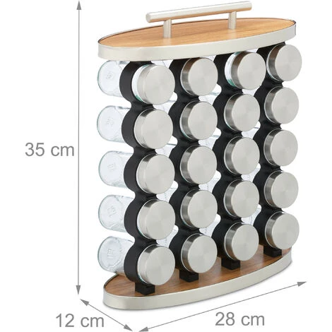 Relaxdays Spice Rack, 20 Glass Jars, Stainless Steel, H X W X D: 35 X 28 X 12 Cm, Silver/Natural 4 Relaxdays Spice Rack, 20 Glass Jars, Stainless Steel, H X W X D: 35 X 28 X 12 Cm, Silver/Natural - Image 4