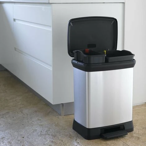 Duo Pedal Bin Deco 10L+18L Silver Curver 2 Duo Pedal Bin Deco 10L+18L Silver Curver - Image 2