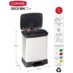 Duo Pedal Bin Deco 10L+18L Silver Curver 7 Duo Pedal Bin Deco 10L+18L Silver Curver -Vonshef shop 72573190 3
