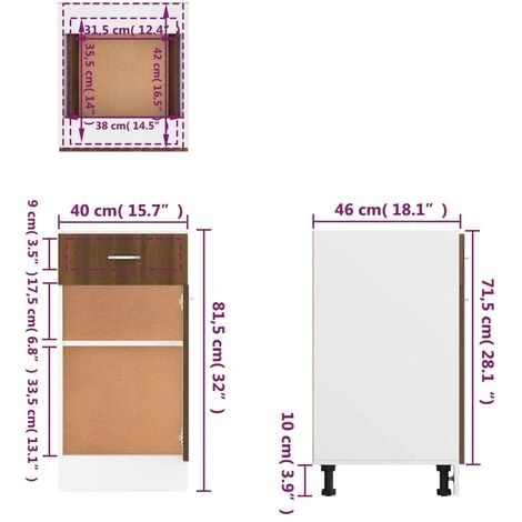 Drawer Bottom Cabinet Brown Oak 40x46x81.5 Cm Engineered Wood VidaXL 3 Drawer Bottom Cabinet Brown Oak 40x46x81.5 Cm Engineered Wood VidaXL - Image 3