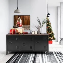 URBAN MEUBLE Meuble Bas Cabinet Métal Noir,avec Plateau En MDF