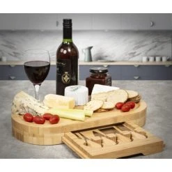 TEETOK Bamboo Wooden Chopping Board Food Cutting And Serving Cheese Boards With Knives -Vonshef shop 74439721 5