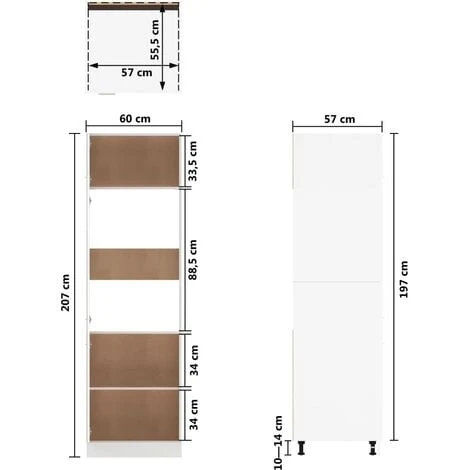 Refrigerator Cabinet Grey Sonoma 60x57x207 Cm Engineered Wood VidaXL 3 Refrigerator Cabinet Grey Sonoma 60x57x207 Cm Engineered Wood VidaXL - Image 3
