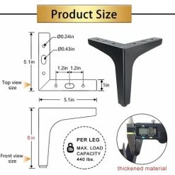 SOEKAVIA Metal Furniture Legs Set Of 4, Matte Black Sofa Legs 6 Inch, Modern Style Replacement Feet For Couch Dresser Chair Bed Table Cabinet Ottoman Cupboard DIY Replacement Parts 8 SOEKAVIA Metal Furniture Legs Set Of 4, Matte Black Sofa Legs 6 Inch, Modern Style Replacement Feet For Couch Dresser Chair Bed Table Cabinet Ottoman Cupboard DIY Replacement Parts -Vonshef shop 74884442 4