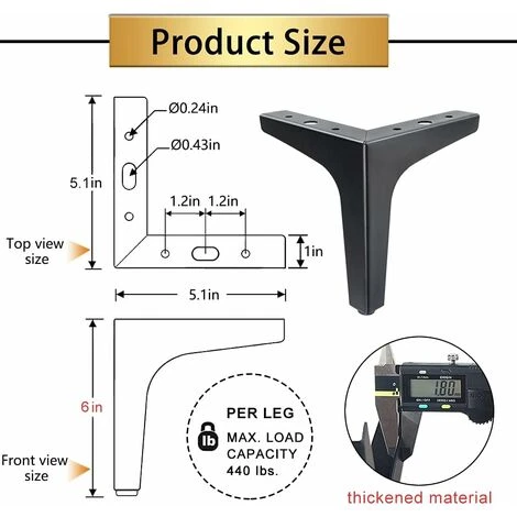 SOEKAVIA Metal Furniture Legs Set Of 4, Matte Black Sofa Legs 6 Inch, Modern Style Replacement Feet For Couch Dresser Chair Bed Table Cabinet Ottoman Cupboard DIY Replacement Parts 4 SOEKAVIA Metal Furniture Legs Set Of 4, Matte Black Sofa Legs 6 Inch, Modern Style Replacement Feet For Couch Dresser Chair Bed Table Cabinet Ottoman Cupboard DIY Replacement Parts - Image 4