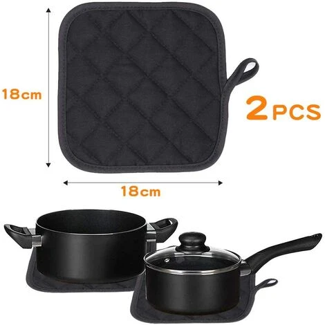 EINEMGELD Cotton Kitchen Potholders Set Of 3, Heat Resistant Pot Holder Coaster Pot Holder Oven Mitts, Idea For Oven BBQ Cooking Handling For Cooking And Baking-Black 2 EINEMGELD Cotton Kitchen Potholders Set Of 3, Heat Resistant Pot Holder Coaster Pot Holder Oven Mitts, Idea For Oven BBQ Cooking Handling For Cooking And Baking-Black - Image 2