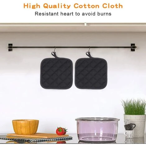 EINEMGELD Cotton Kitchen Potholders Set Of 3, Heat Resistant Pot Holder Coaster Pot Holder Oven Mitts, Idea For Oven BBQ Cooking Handling For Cooking And Baking-Black 3 EINEMGELD Cotton Kitchen Potholders Set Of 3, Heat Resistant Pot Holder Coaster Pot Holder Oven Mitts, Idea For Oven BBQ Cooking Handling For Cooking And Baking-Black - Image 3