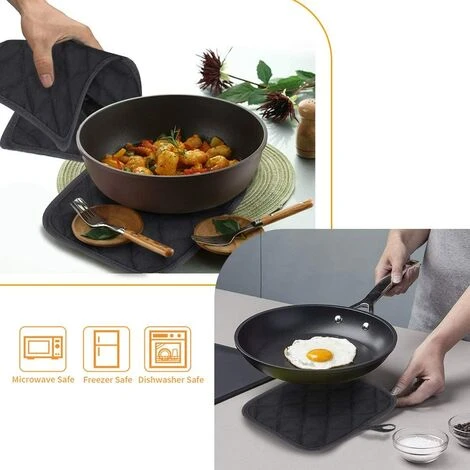 EINEMGELD Cotton Kitchen Potholders Set Of 3, Heat Resistant Pot Holder Coaster Pot Holder Oven Mitts, Idea For Oven BBQ Cooking Handling For Cooking And Baking-Black 4 EINEMGELD Cotton Kitchen Potholders Set Of 3, Heat Resistant Pot Holder Coaster Pot Holder Oven Mitts, Idea For Oven BBQ Cooking Handling For Cooking And Baking-Black - Image 4