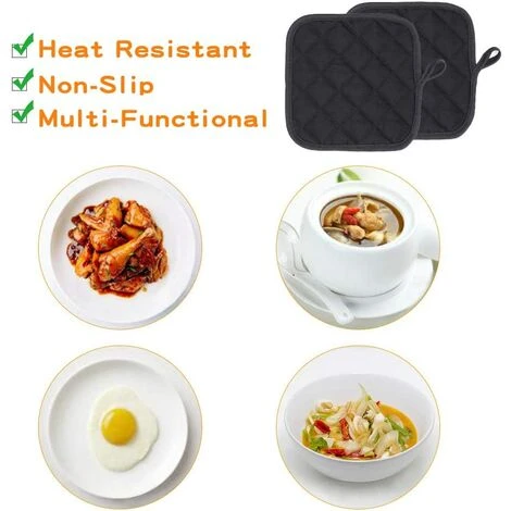 EINEMGELD Cotton Kitchen Potholders Set Of 3, Heat Resistant Pot Holder Coaster Pot Holder Oven Mitts, Idea For Oven BBQ Cooking Handling For Cooking And Baking-Black 5 EINEMGELD Cotton Kitchen Potholders Set Of 3, Heat Resistant Pot Holder Coaster Pot Holder Oven Mitts, Idea For Oven BBQ Cooking Handling For Cooking And Baking-Black - Image 5