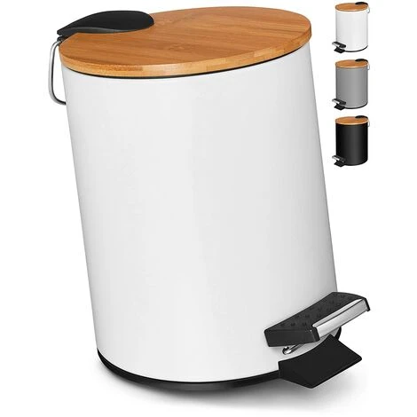EINEMGELD 3L Bathroom Bin Pedal Bin With Soft Closure Elegant Design Cosmetic Bin With Bamboo Wood Lid White 1 EINEMGELD 3L Bathroom Bin Pedal Bin With Soft Closure Elegant Design Cosmetic Bin With Bamboo Wood Lid White