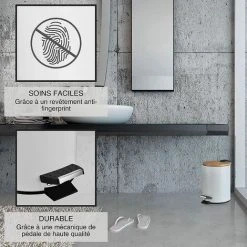 EINEMGELD 3L Bathroom Bin Pedal Bin With Soft Closure Elegant Design Cosmetic Bin With Bamboo Wood Lid White 7 EINEMGELD 3L Bathroom Bin Pedal Bin With Soft Closure Elegant Design Cosmetic Bin With Bamboo Wood Lid White -Vonshef shop 75323563 3