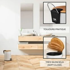 EINEMGELD 3L Bathroom Bin Pedal Bin With Soft Closure Elegant Design Cosmetic Bin With Bamboo Wood Lid White 8 EINEMGELD 3L Bathroom Bin Pedal Bin With Soft Closure Elegant Design Cosmetic Bin With Bamboo Wood Lid White -Vonshef shop 75323563 4