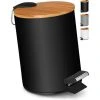 EINEMGELD 3L Bathroom Bin Pedal Bin With Soft Closure ELEGANT DESIGN Cosmetic Bin With Bamboo Wood Lid Black