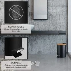 EINEMGELD 3L Bathroom Bin Pedal Bin With Soft Closure ELEGANT DESIGN Cosmetic Bin With Bamboo Wood Lid Black -Vonshef shop 75325551 3
