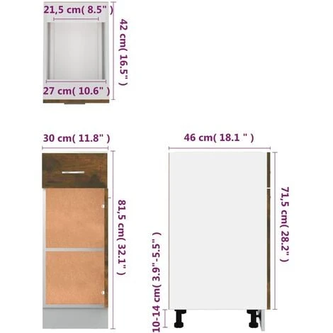 Drawer Bottom Cabinet Smoked Oak 30x46x81.5 Cm Engineered Wood VidaXL 3 Drawer Bottom Cabinet Smoked Oak 30x46x81.5 Cm Engineered Wood VidaXL - Image 3