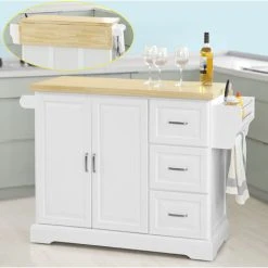 SoBuy Extendable Kitchen Trolley Cart Island, FKW41-WN+ Free Wall Coat Rack FRG54-W