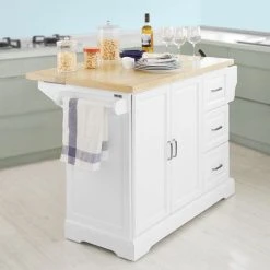 SoBuy Extendable Kitchen Trolley Cart Island, FKW41-WN+ Free Wall Coat Rack FRG54-W -Vonshef shop 7564820 3