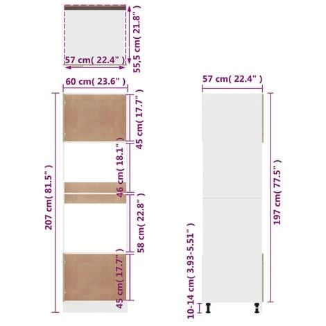 Microwave Cabinet Brown Oak 60x57x207 Cm Engineered Wood VidaXL 3 Microwave Cabinet Brown Oak 60x57x207 Cm Engineered Wood VidaXL - Image 3
