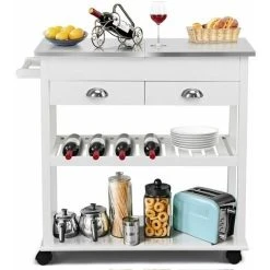 Costway Kitchen Island Storage Trolley 3-Tier Buffet Serving Rolling Cart Stainless Top