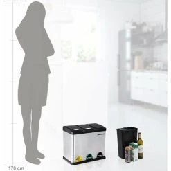 Songmics Recycling Bin, 3-in-1 Pedal Bin, 24-Litre Metal Rubbish Bin, Waste Separation System Dustbin For Kitchen, Durable, Easy To Clean, Steel, Silver LTB24L 7 Songmics Recycling Bin, 3-in-1 Pedal Bin, 24-Litre Metal Rubbish Bin, Waste Separation System Dustbin For Kitchen, Durable, Easy To Clean, Steel, Silver LTB24L -Vonshef shop 7573830 3