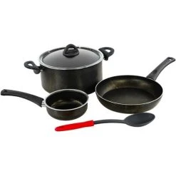Geezy Black Cooking Set 5pc Non-Stick Pots Pans Cookware Gas Halogen Electric Cookers