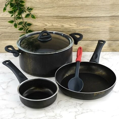 Geezy Black Cooking Set 5pc Non-Stick Pots Pans Cookware Gas Halogen Electric Cookers 2 Geezy Black Cooking Set 5pc Non-Stick Pots Pans Cookware Gas Halogen Electric Cookers - Image 2