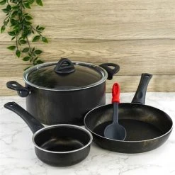 Geezy Black Cooking Set 5pc Non-Stick Pots Pans Cookware Gas Halogen Electric Cookers 7 Geezy Black Cooking Set 5pc Non-Stick Pots Pans Cookware Gas Halogen Electric Cookers -Vonshef shop 76223770 3