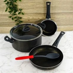 Geezy Black Cooking Set 5pc Non-Stick Pots Pans Cookware Gas Halogen Electric Cookers 8 Geezy Black Cooking Set 5pc Non-Stick Pots Pans Cookware Gas Halogen Electric Cookers -Vonshef shop 76223770 4