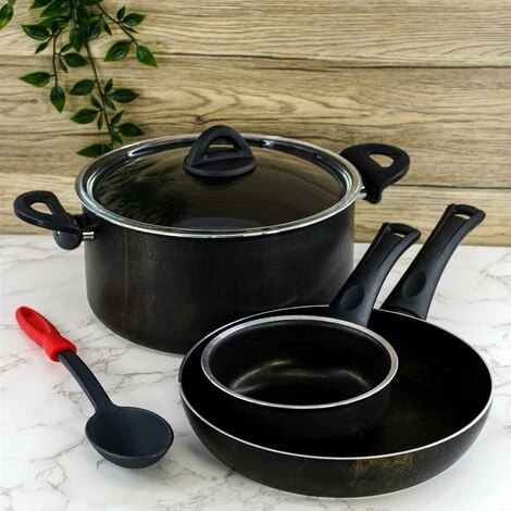 Geezy Black Cooking Set 5pc Non-Stick Pots Pans Cookware Gas Halogen Electric Cookers 5 Geezy Black Cooking Set 5pc Non-Stick Pots Pans Cookware Gas Halogen Electric Cookers - Image 5