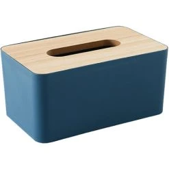 PESCE Wood Tissue Box Cover For Paper Facial Tissues, Wooden Rectangular Tissue Box Holder Blue