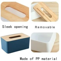 PESCE Wood Tissue Box Cover For Paper Facial Tissues, Wooden Rectangular Tissue Box Holder Blue -Vonshef shop 77432120 3