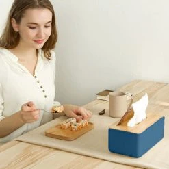 PESCE Wood Tissue Box Cover For Paper Facial Tissues, Wooden Rectangular Tissue Box Holder Blue -Vonshef shop 77432120 4