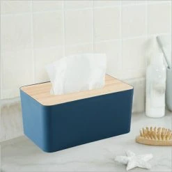 PESCE Wood Tissue Box Cover For Paper Facial Tissues, Wooden Rectangular Tissue Box Holder Blue -Vonshef shop 77432120 5