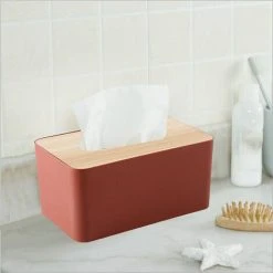PESCE Wood Tissue Box Cover For Paper Facial Tissues, Wooden Rectangular Tissue Box Holder Pink -Vonshef shop 77432137 5