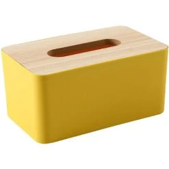 PESCE Wood Tissue Box Cover For Paper Facial Tissues, Wooden Rectangular Tissue Box Holder Yellow